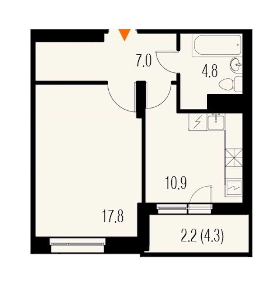 Однокомнатная квартира в : площадь 43.2 м2 , этаж: 16 – купить в Санкт-Петербурге